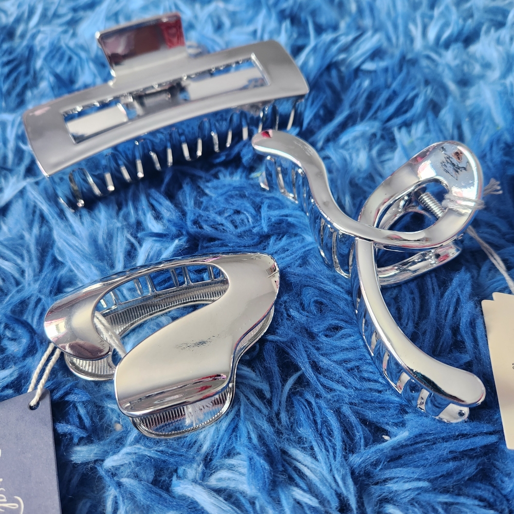 Silver Hair Claw Clips Set